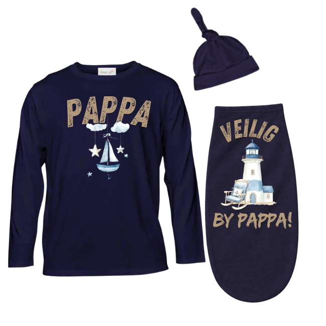Baby & Dad | Long Sleeve T-shirt & Baby Swaddle Cocoon | Afr | Sailor Ocean