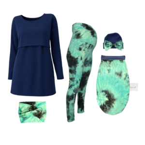 Maternity & Nursing | Hospital Pajamas and Baby Cocoon Swaddle Bow set | Sage Tie Dye