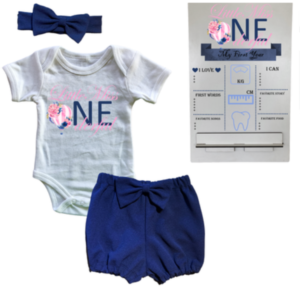 1st Birthday | Bubble Shorts, vest & Headband | Milestone sign | Navy | Little Miss One'derful Hot Air Balloon