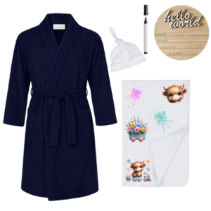 Hospital Set | Mom & Me | Winter Gown, Swaddle & Birth Ann | Navy | HIGHLAND COW GIRL