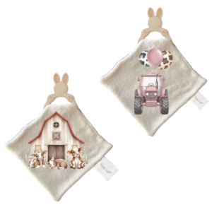 Baby Silicone Teether & Dudu Blanket | 2 Pack | Farmer Pink