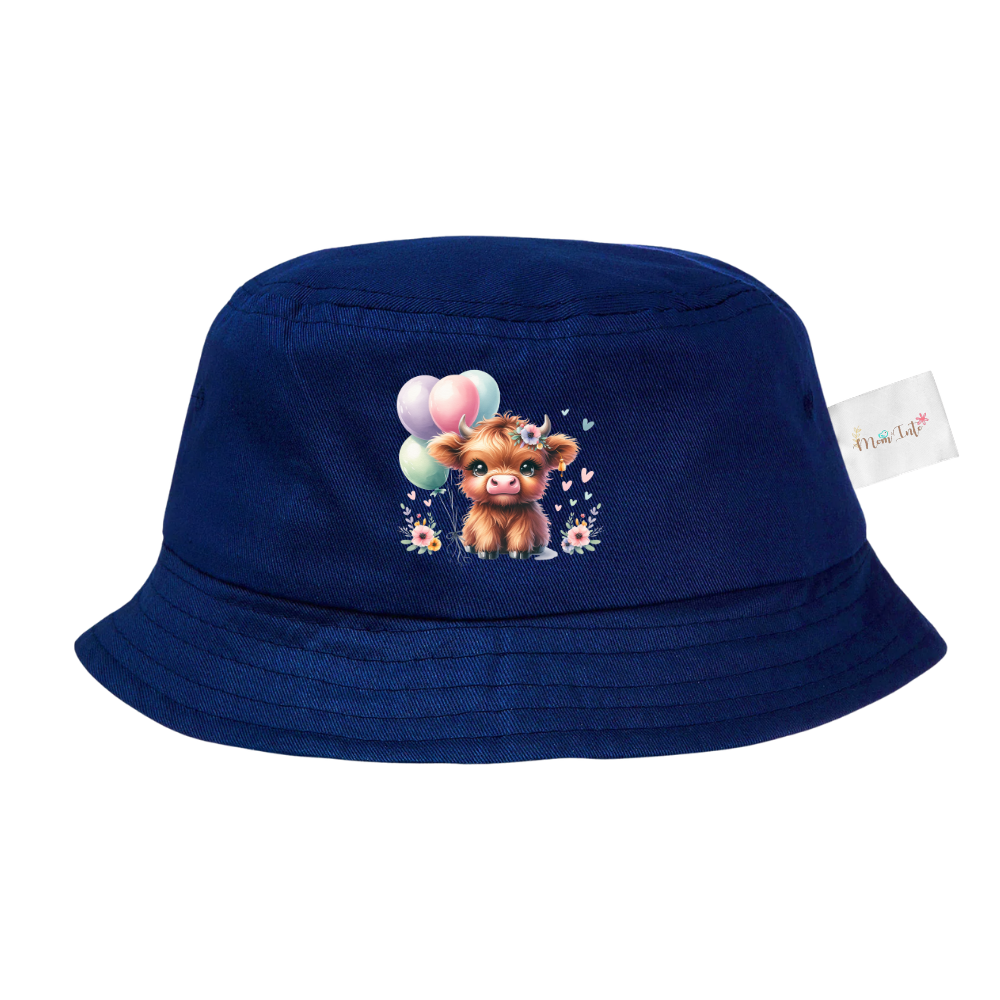 Baby | Toddler | Themed Double Walled Water Bottle & Bucket Hat | Highland Cow Navy - Image 2