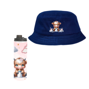 Baby | Toddler | Themed Double Walled Water Bottle & Bucket Hat | Highland Cow Girl