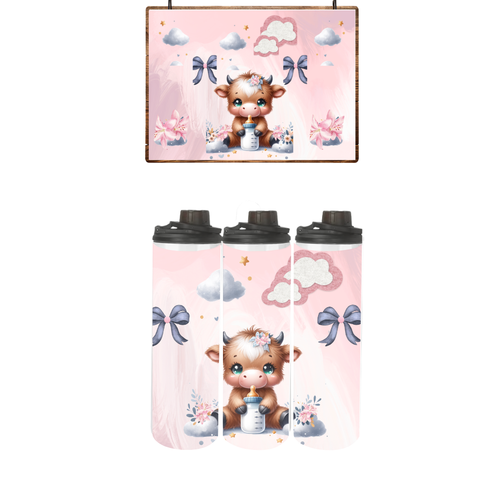 Baby | Toddler | Themed Double Walled Water Bottle & Bucket Hat | Highland Cow Girl - Image 3