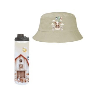 Baby | Toddler | Themed Double Walled Water Bottle & Bucket Hat | Farmer Green