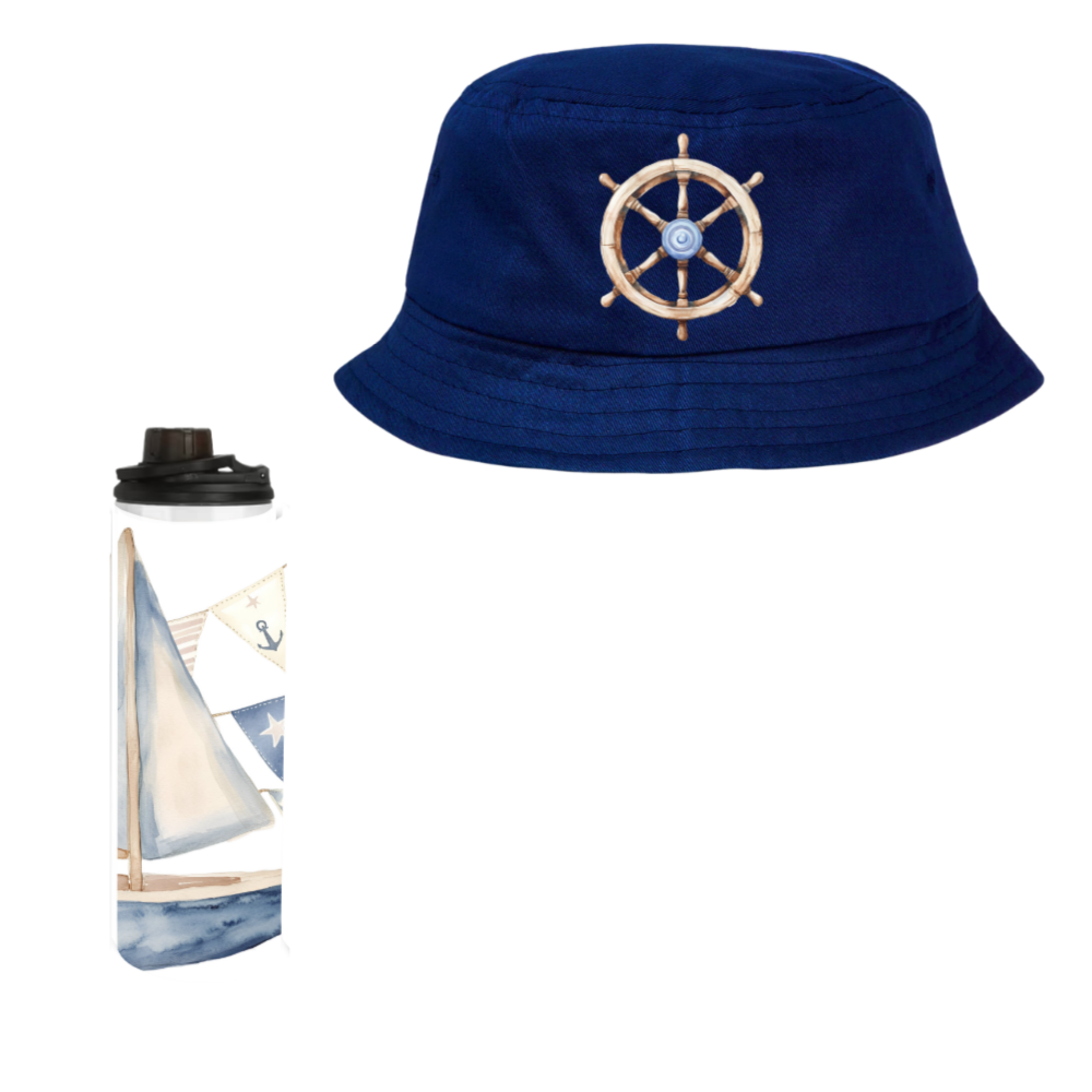 Baby | Toddler | Themed Double Walled Water Bottle & Bucket Hat | Sailor Ocean