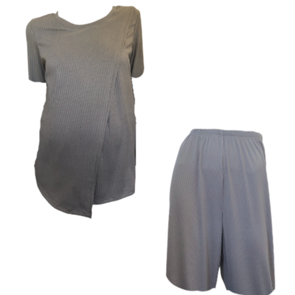 Maternity & Nursing|Hospital Pajamas|Comfy Top&Loose Pants|Elegance|Grey