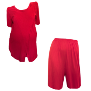 Maternity & Nursing|Hospital Pajamas|Comfy Top&Loose Pants|Elegance|Red