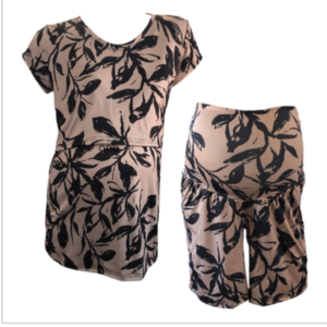 Maternity & Nursing |T-Shirt with Maternity Shorts |Stone|Black Leaves
