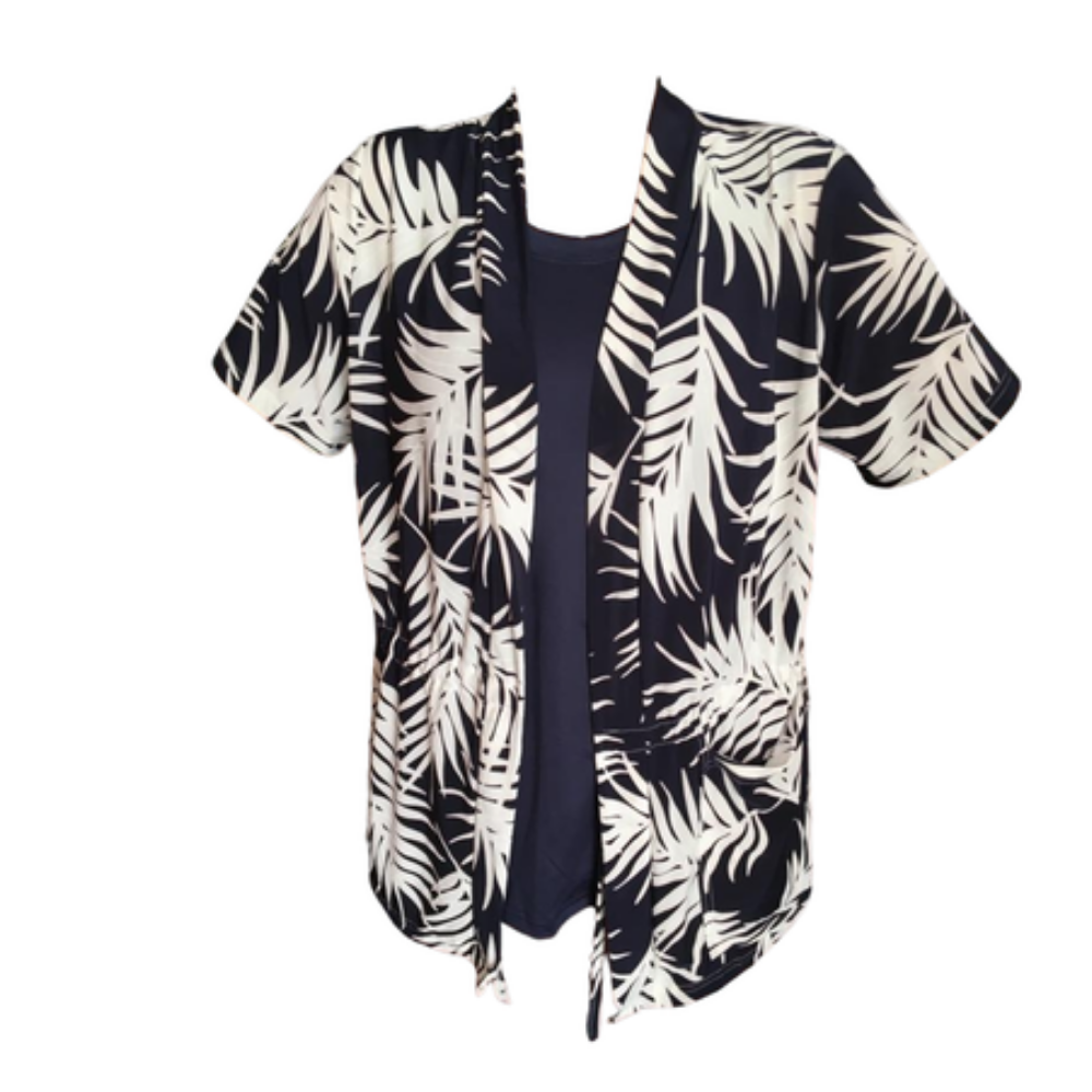 Maternity Nursing Cardigan FDY | Short sleeve | Extra length | White and Navy