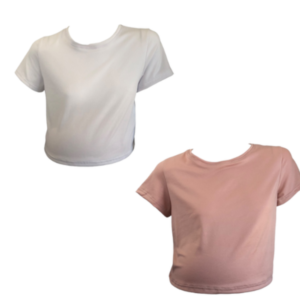 Maternity| 2-Pack Short| Sleeve Crop Tops | White & Pink