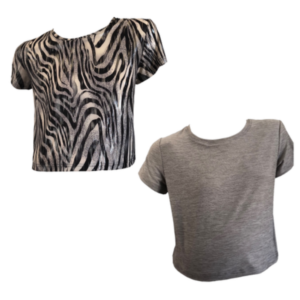 Maternity| 2-Pack Short| Sleeve Crop Tops |Zebra Print & Grey