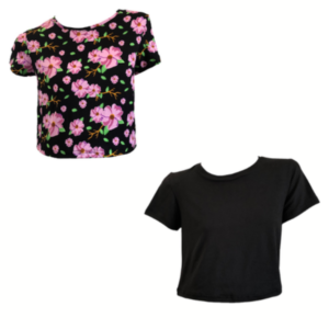 Maternity| 2-Pack Short| Sleeve Crop Tops |  Black Flowers & Black