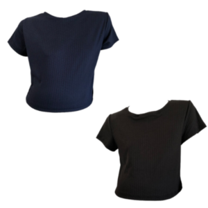 Maternity |2-Pack| Short Sleeve Ribbed DTY| Crop Tops |Navy & Black