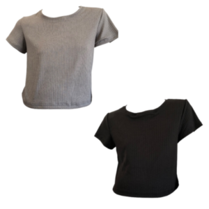 Maternity |2-Pack| Short Sleeve Ribbed DTY| Crop Tops |Grey & Black