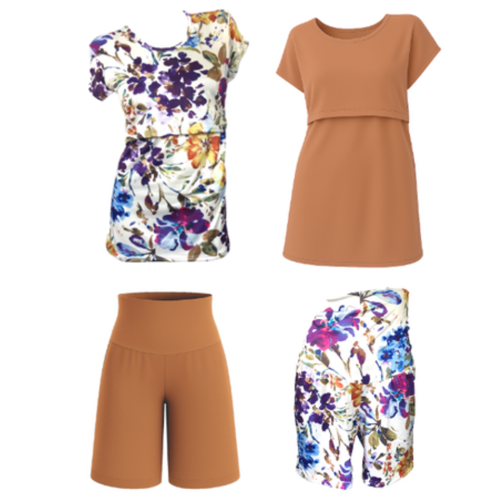 Maternity & Nursing |T-Shirt with Maternity Shorts |Multi Floral&Stone