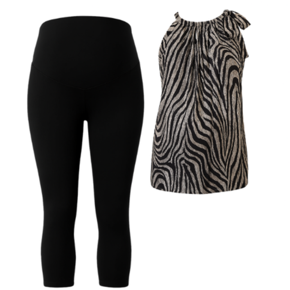 Maternity Pre|Post Pillowcase Top Tall & Matching Capri Legging|Zabra Print
