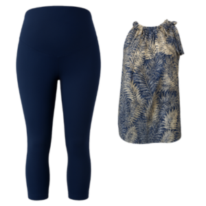 Maternity Pre|Post Pillowcase Top Tall & Matching Capri Legging|Navy & Gold