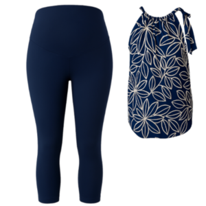 Maternity Pre|Post Pillowcase Top Tall & Matching Capri Legging|Navy & Stone