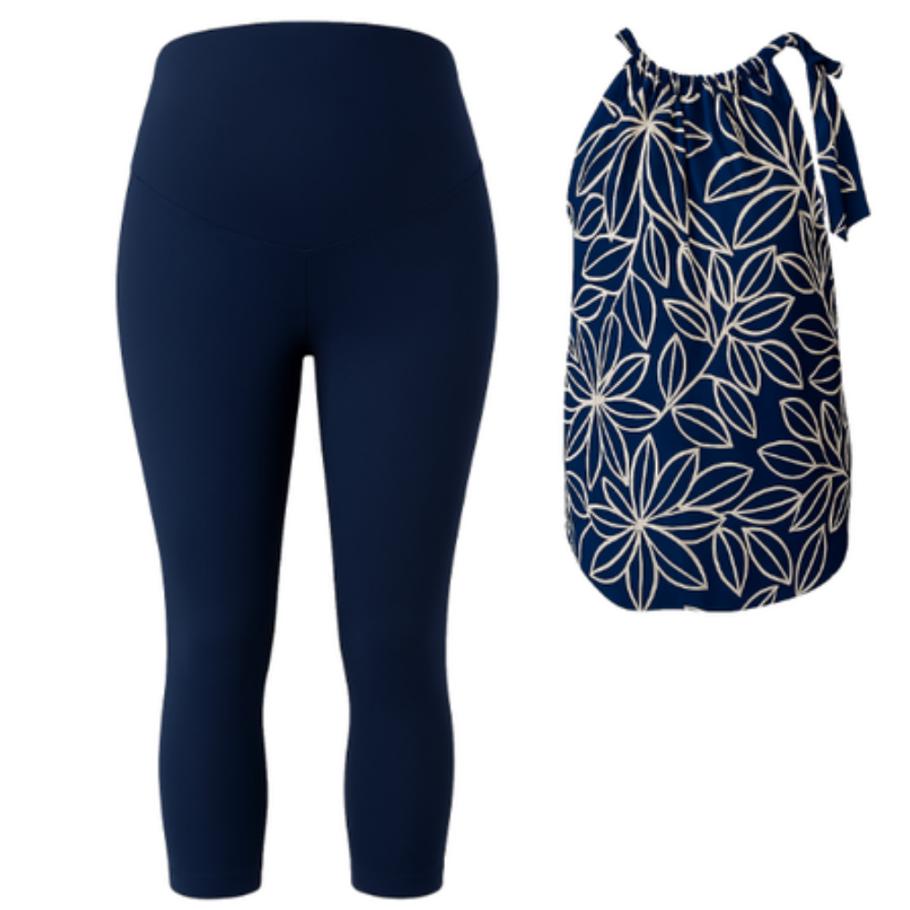Maternity Pre|Post Pillowcase Top Tall & Matching Capri Legging|Navy & Stone