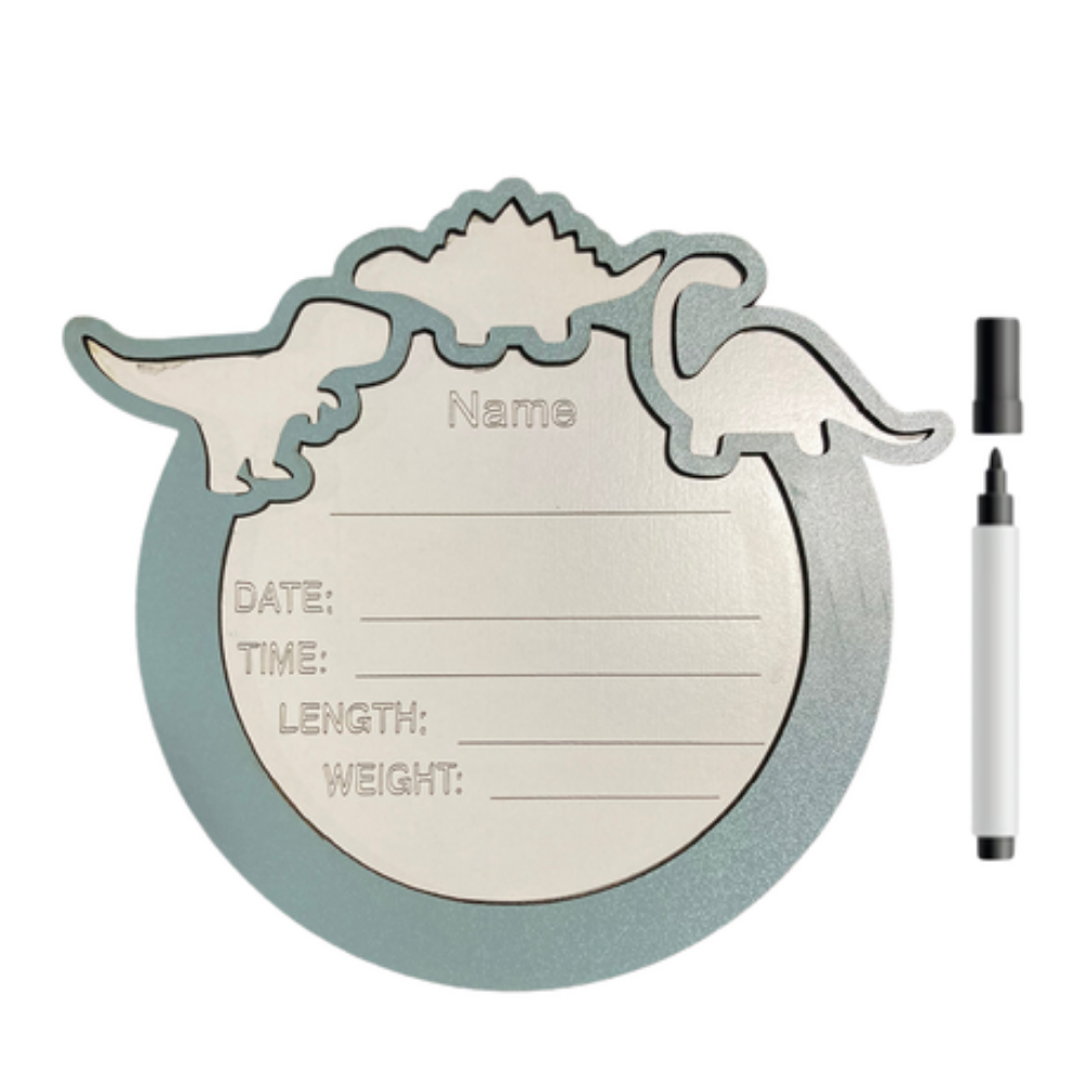 Baby Birth Announcement Board & Marker|Duck egg Blue/Grey|Dinosaurs