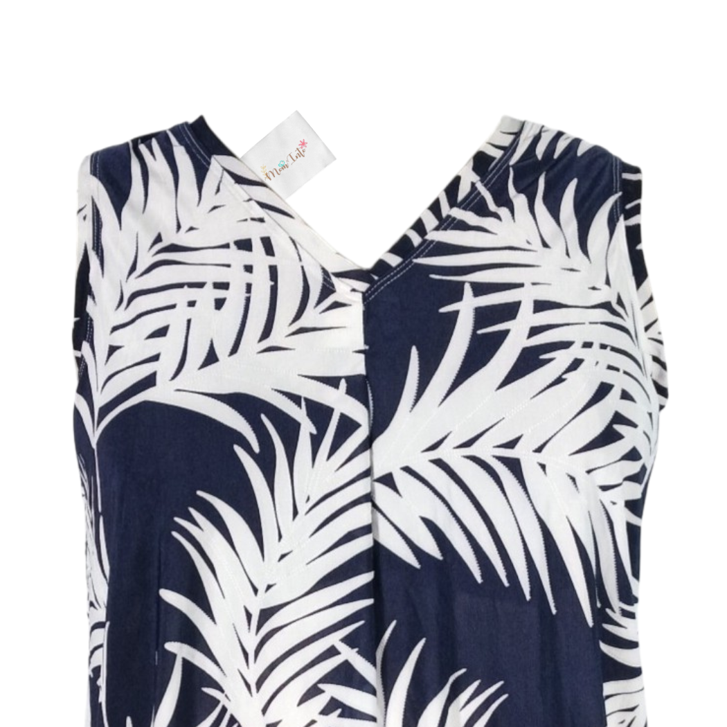 Maternity Sleeveless V-Neck Top | Navy and White - Image 2