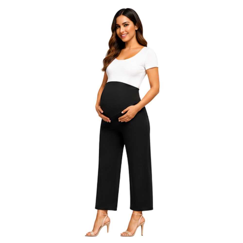 Maternity Corporate Boss/Ankle Cut Length Pants | Yoga Style High Waist | Black - Image 4