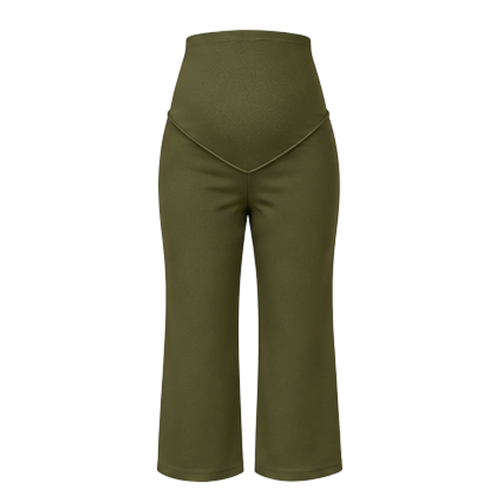 Maternity Corporate Boss/Ankle Cut Length Pants | Yoga Style High Waist | Olive Green