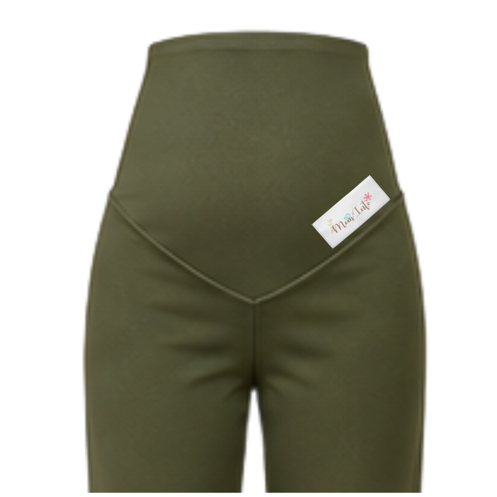 Maternity Corporate Pants | Straight Legs | Yoga Style High Waist | Olive Green - Image 2