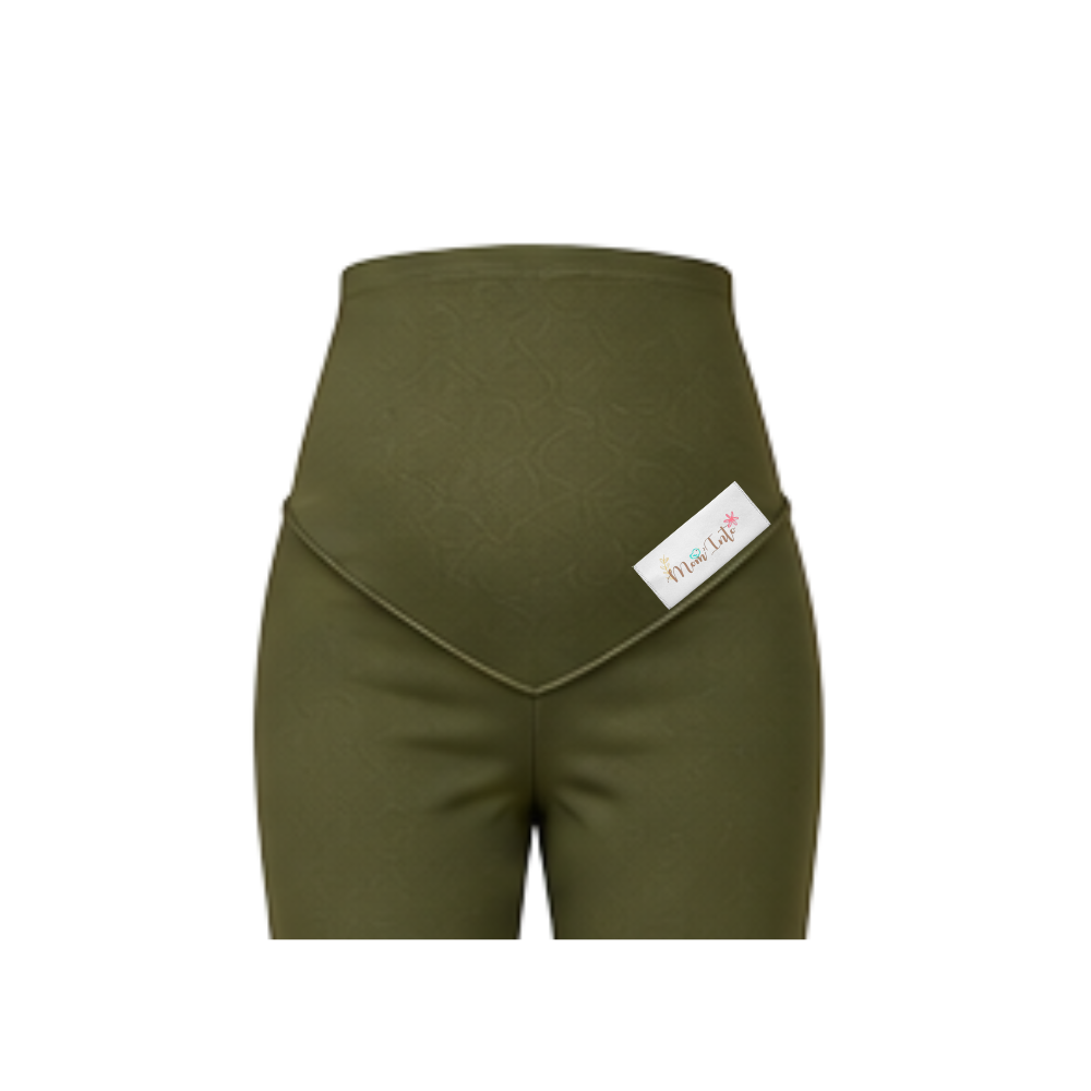 Maternity Corporate Boss/Ankle Cut Length Pants | Yoga Style High Waist | Olive Green - Image 2