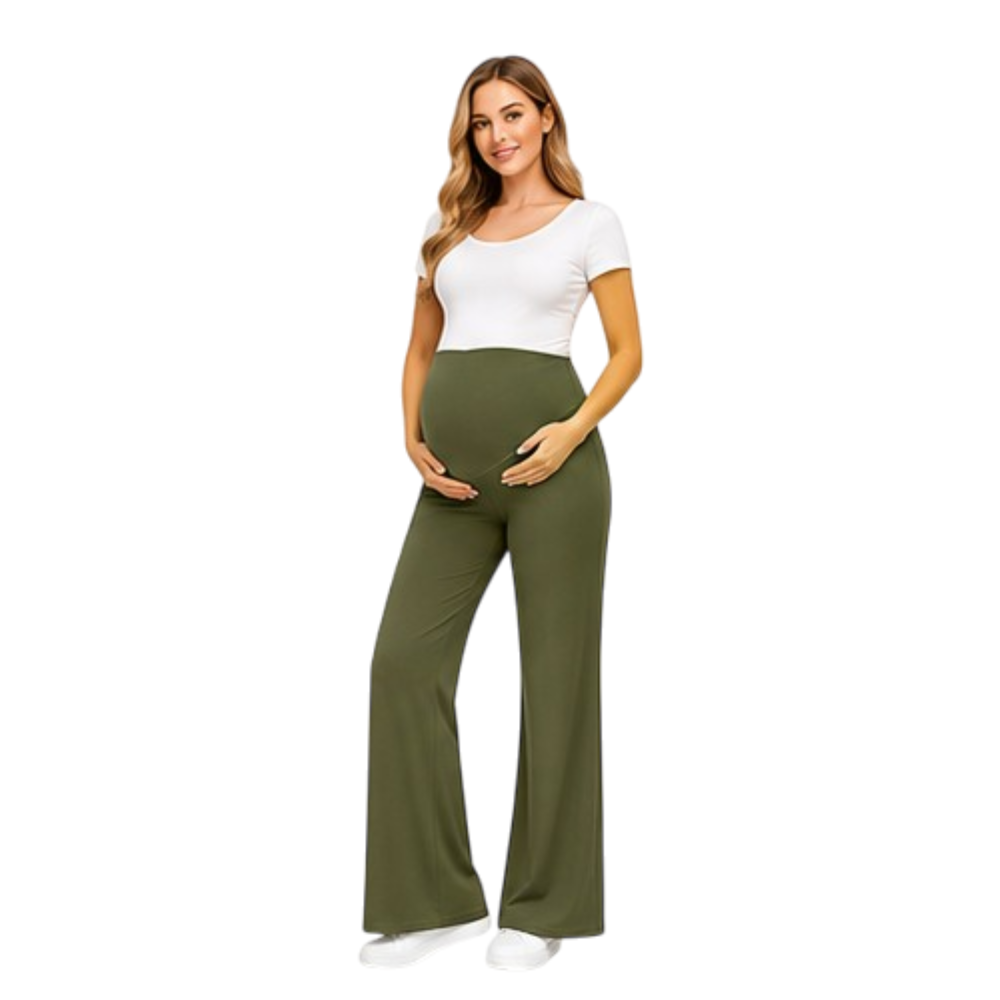 Maternity Corporate Pants | Straight Legs | Yoga Style High Waist | Olive Green - Image 4