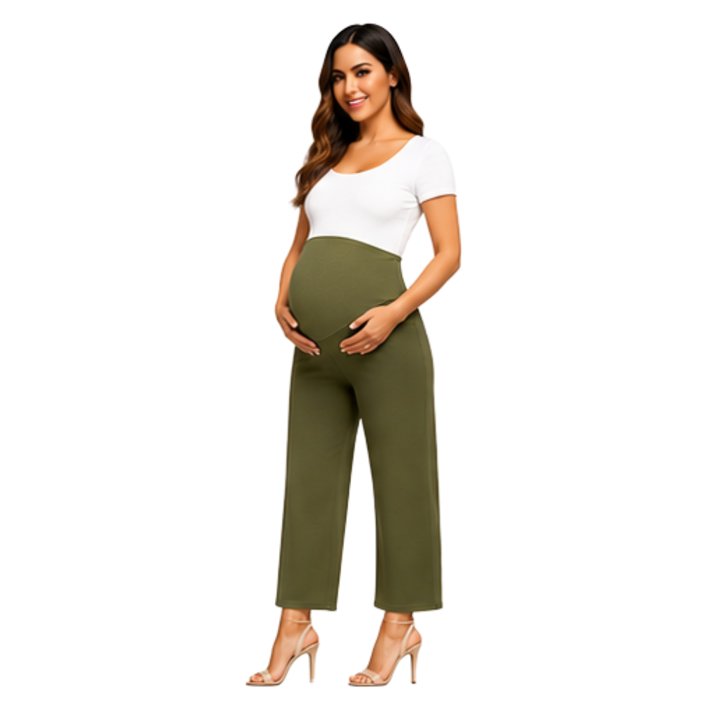 Maternity Corporate Boss/Ankle Cut Length Pants | Yoga Style High Waist | Olive Green - Image 4