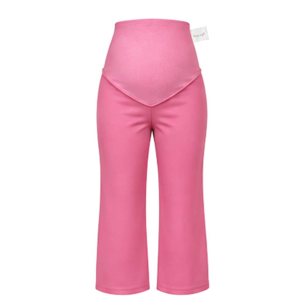 Maternity Corporate Capri/Cropped Length Pants | Yoga Style High Waist | Pink