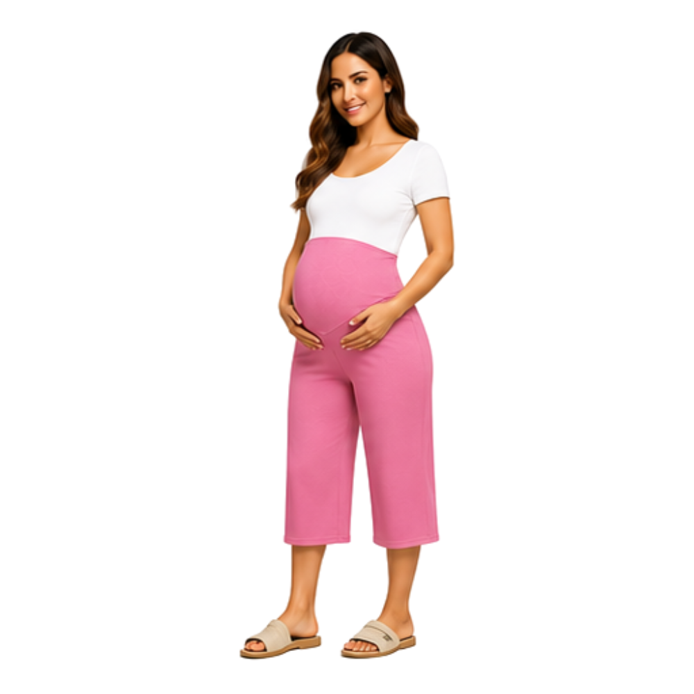 Maternity Corporate Capri/Cropped Length Pants | Yoga Style High Waist | Pink - Image 3
