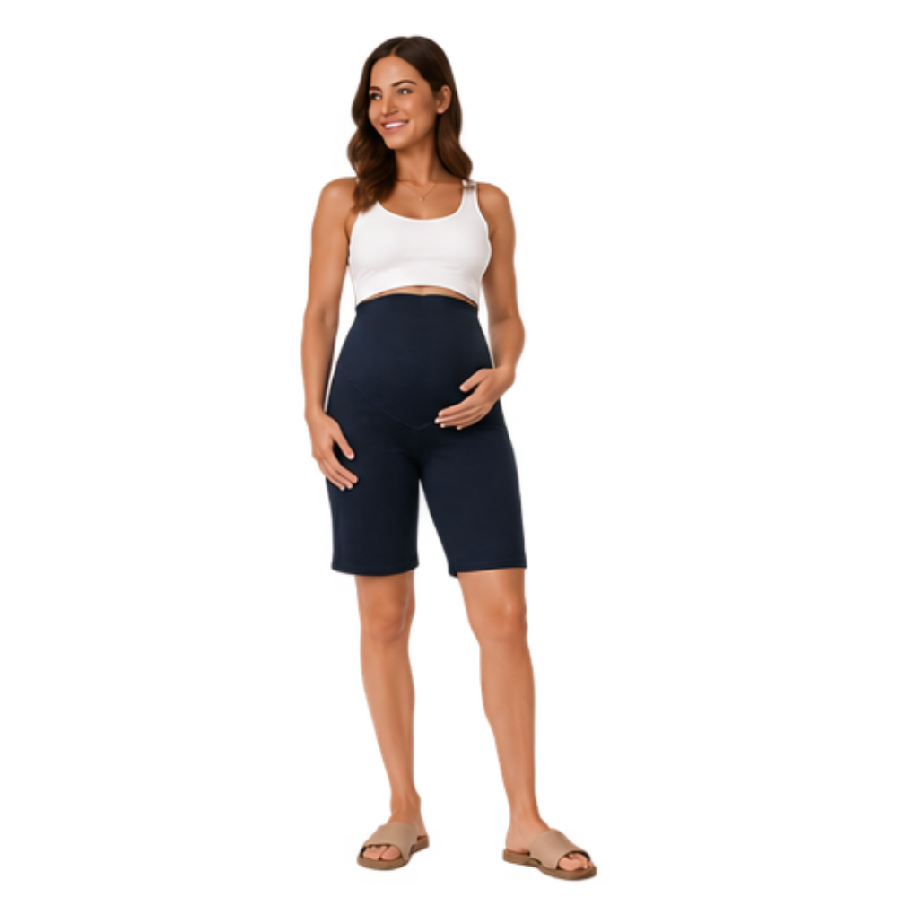 Maternity Corporate Bermuda/Knee Length Pants | Yoga Style High Waist | Navy - Image 3
