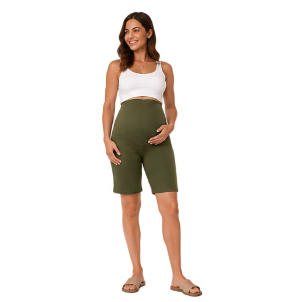 Maternity Corporate Bermuda/Knee Length Pants | Yoga Style High Waist | Olive Green - Image 3