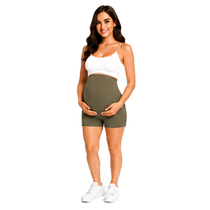 Maternity Shorts | Yoga Style High Waist | Olive Green - Image 3