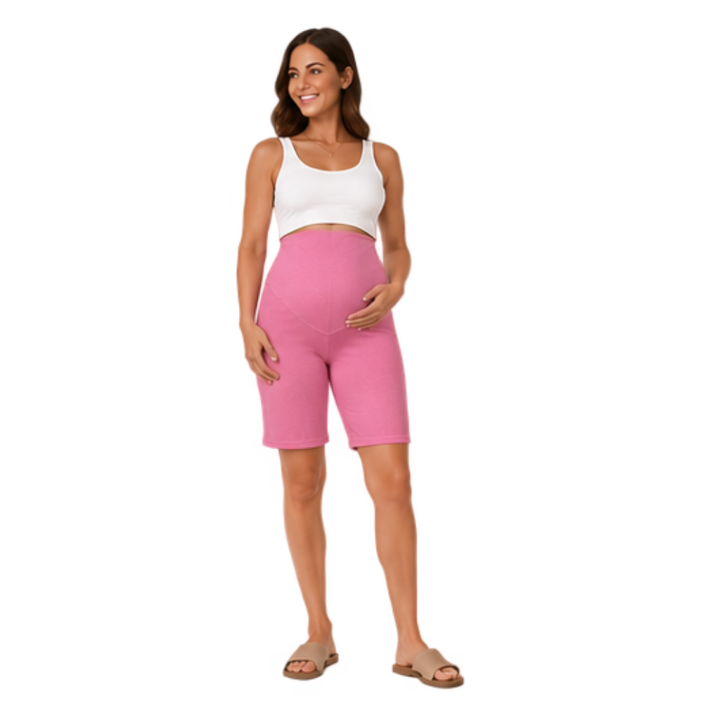 Maternity Corporate Bermuda/Knee Length Pants | Yoga Style High Waist | Pink - Image 3