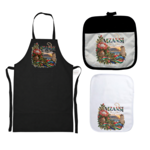 Themed Black Apron Set | 3 Piece | Mzansi | This is home