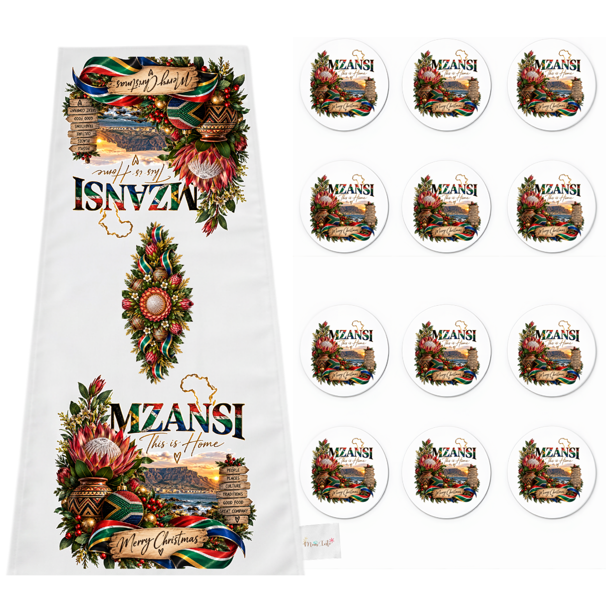 Table Runner and Coasters | Mzansi Christmas | This is Home Full | 12 Coasters