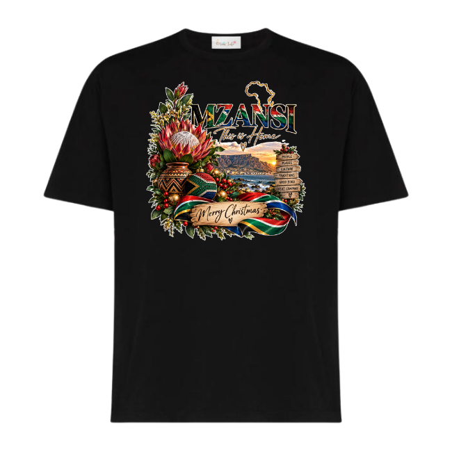 Ladies Mzansi Christmas Shirt | Black | This is home